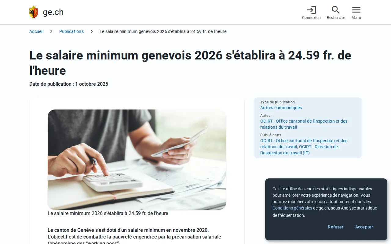 L'annonce du canton de Genève sur le salaire minimum 2026